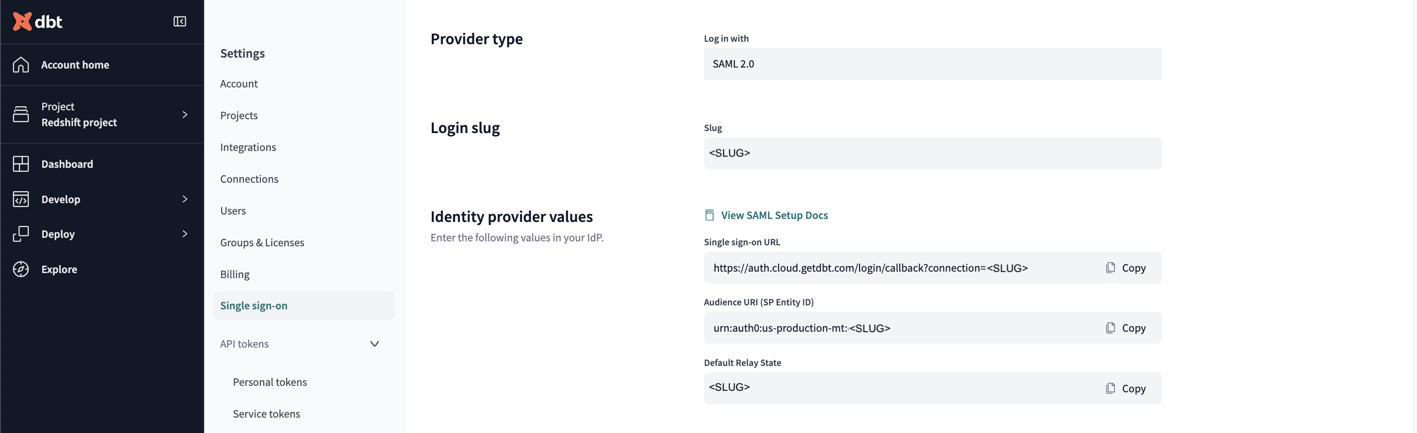 The SSO information in account settings. The SSO information in account settings.