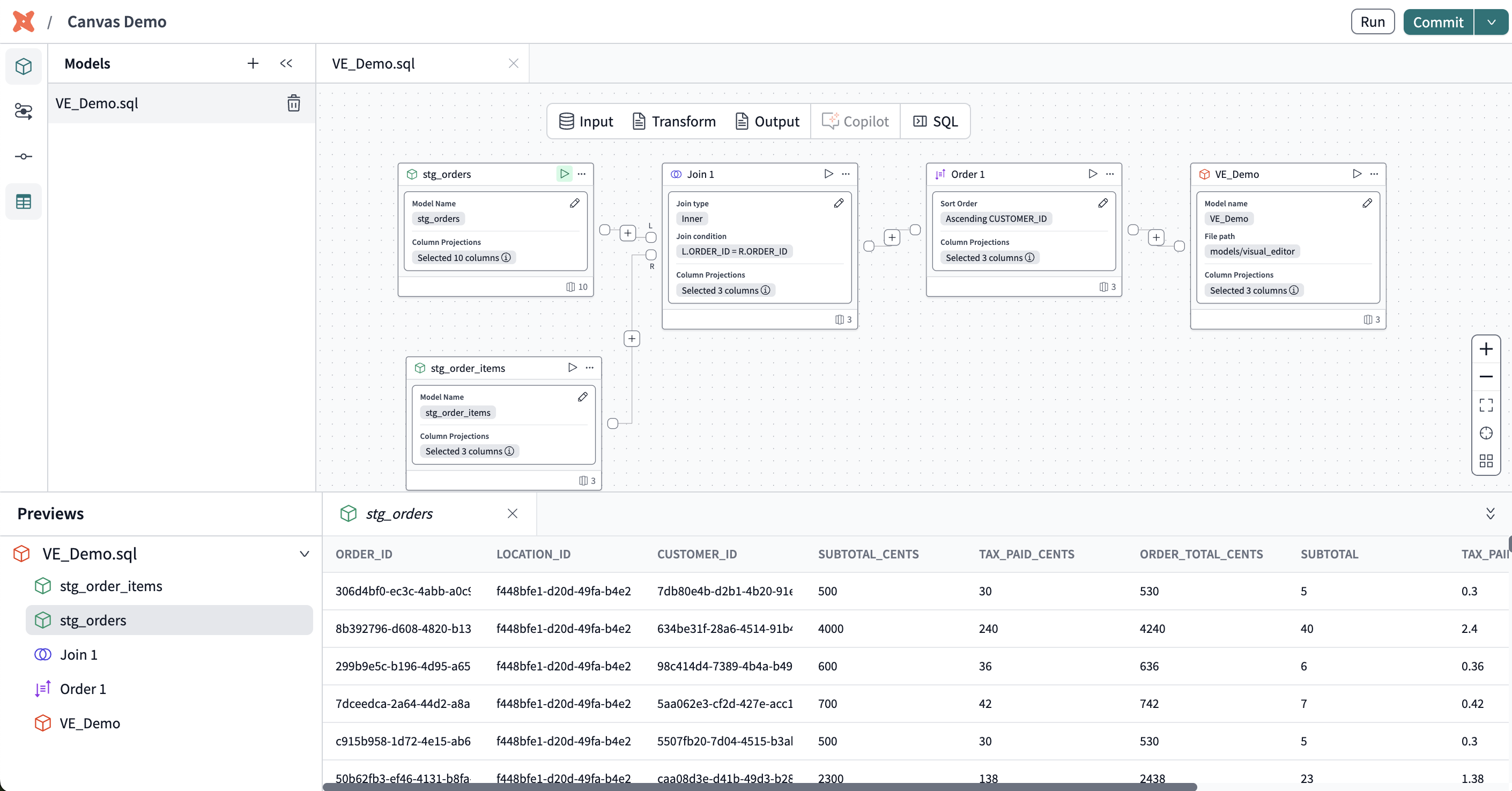 The Canvas interface that contains a node toolbar and canvas.